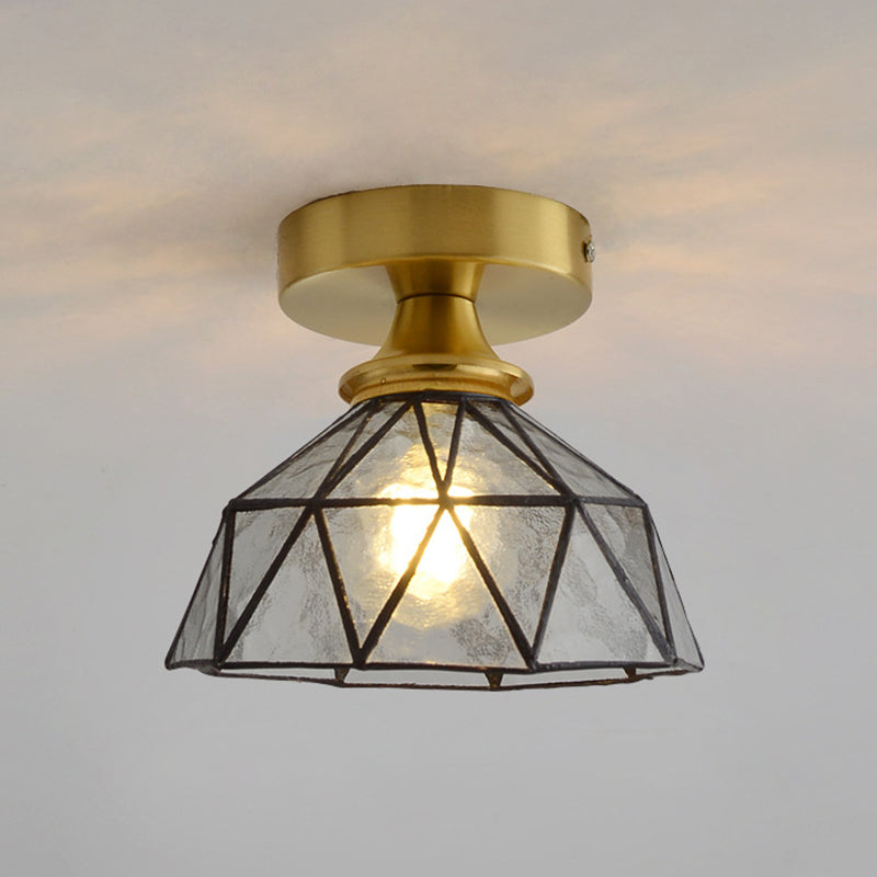 Small Aisle Semi Flush Ceiling Light Antique Style Glass 1 Head Flush Mount Light Fixture