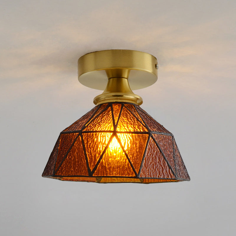 Small Aisle Semi Flush Ceiling Light Antique Style Glass 1 Head Flush Mount Light Fixture