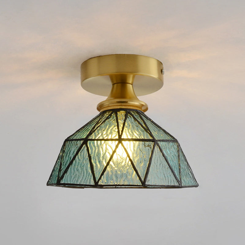 Small Aisle Semi Flush Ceiling Light Antique Style Glass 1 Head Flush Mount Light Fixture