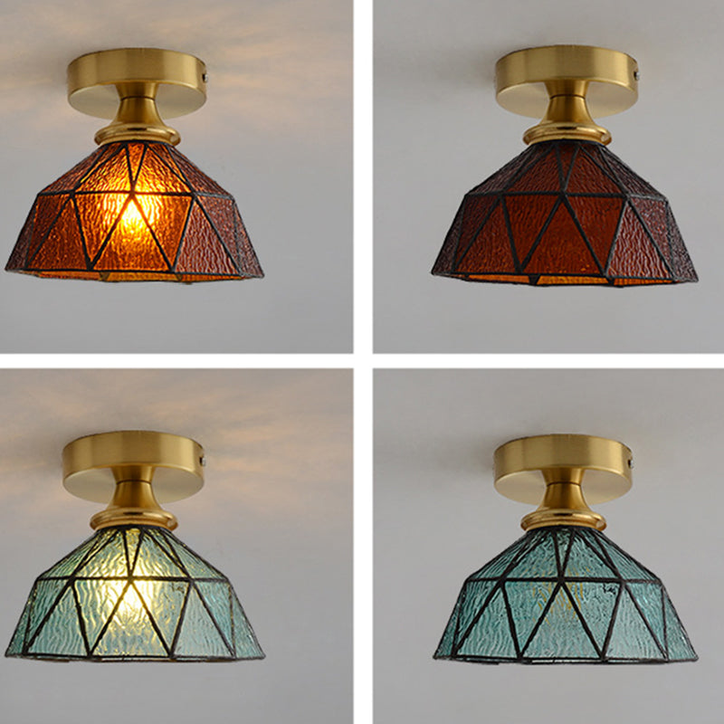 Small Aisle Semi Flush Ceiling Light Antique Style Glass 1 Head Flush Mount Light Fixture