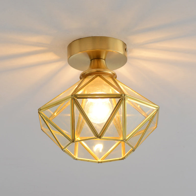 Small Aisle Semi Flush Ceiling Light Antique Style Glass 1 Head Flush Mount Light Fixture