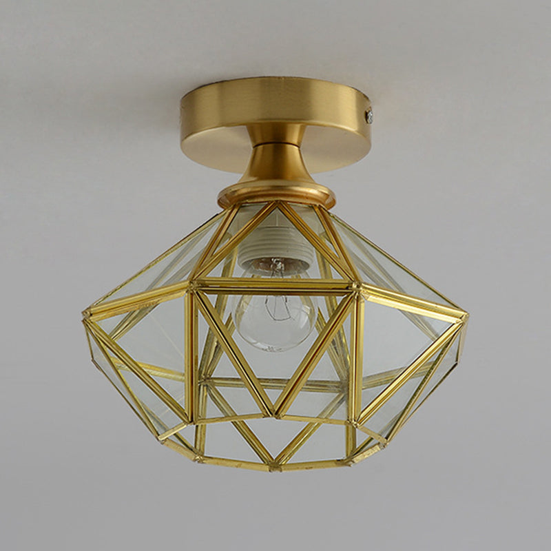 Small Aisle Semi Flush Ceiling Light Antique Style Glass 1 Head Flush Mount Light Fixture