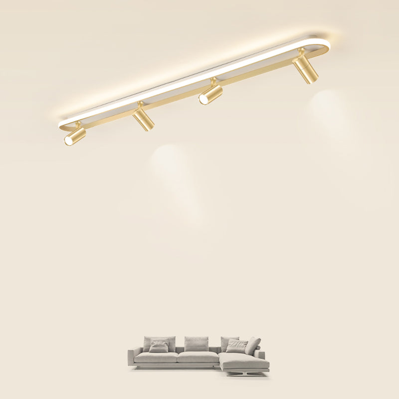 Gold Oblong LED Semi Flush Mount in Modern Simplicity Metal Ceiling Light for Living Room