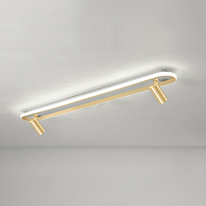 Gold Oblong LED Semi Flush Mount in Modern Simplicity Metal Ceiling Light for Living Room