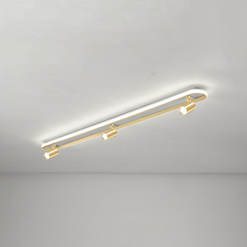 Gold Oblong LED Semi Flush Mount in Modern Simplicity Metal Ceiling Light for Living Room