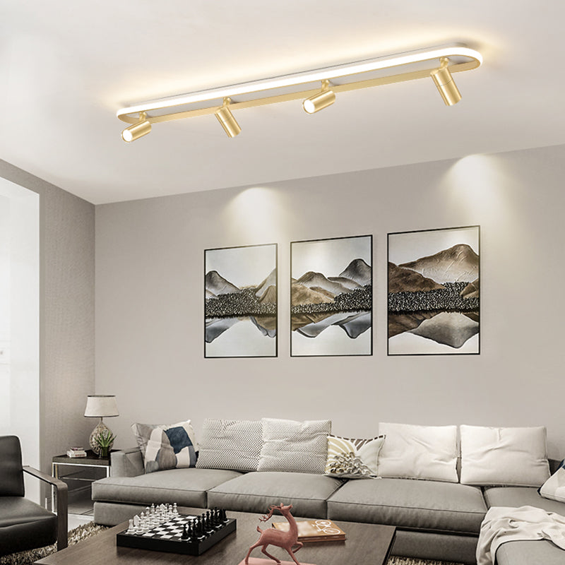 Gold Oblong LED Semi Flush Mount in Modern Simplicity Metal Ceiling Light for Living Room