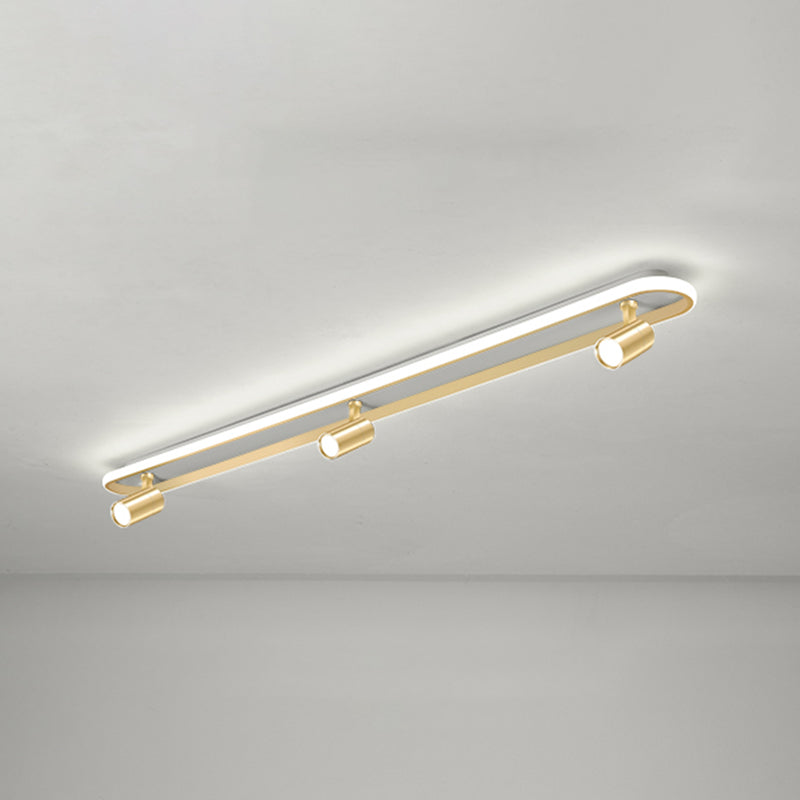 Gold Oblong LED Semi Flush Mount in Modern Simplicity Metal Ceiling Light for Living Room