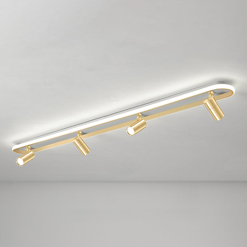 Gold Oblong LED Semi Flush Mount in Modern Simplicity Metal Ceiling Light for Living Room