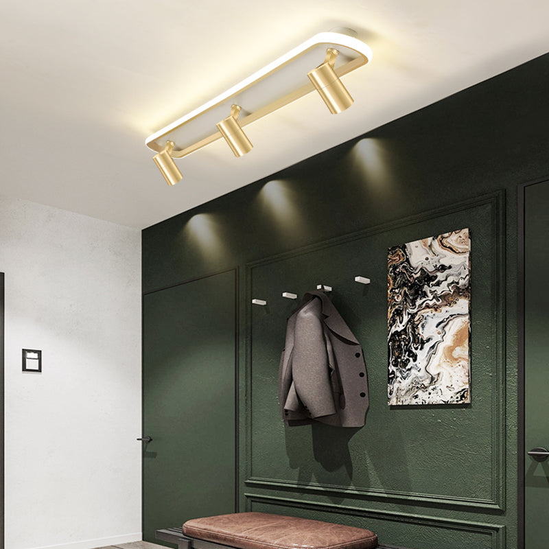 Gouden langwerpig LED Semi Flush Mount in moderne eenvoud metalen plafondlicht voor woonkamer