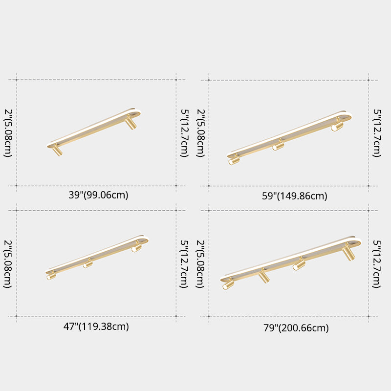 Montaje de semi rascijada LED de oro oblongo en simplicidad moderna Luz de techo de metal para sala de estar