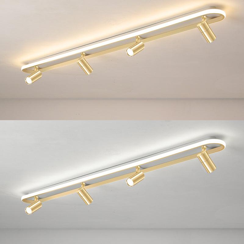 Gold Oblong LED Semi Flush Mount in Modern Simplicity Metal Ceiling Light for Living Room