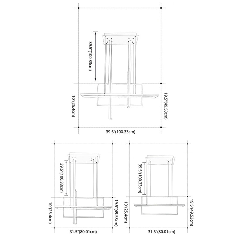 Rectangle moderne Hanging Chandelier Metal Pendant Light Kit