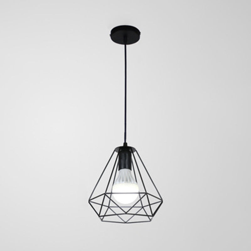 Cage metallica a forma di diamante Light sospeso a bulbo singolo Stile industriale Coffee Shop lampada a ciondolo