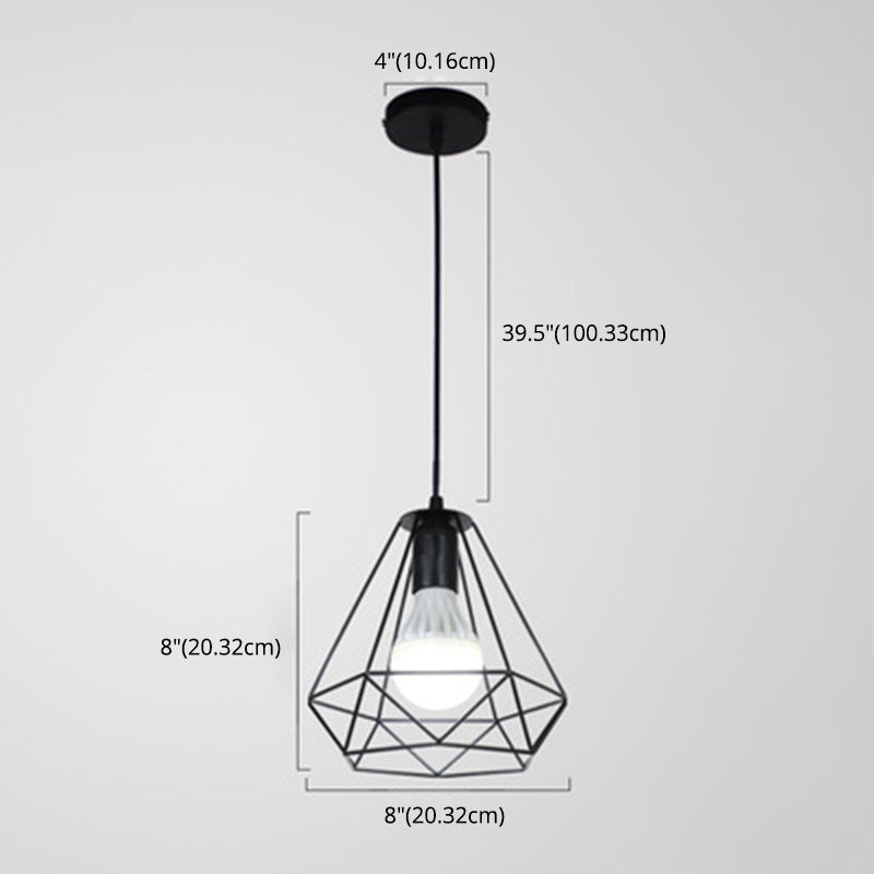 Diamond Shaped Metal Cage Hanging Light Single Bulb Industrial Style Coffee Shop Hallway Pendant Lamp