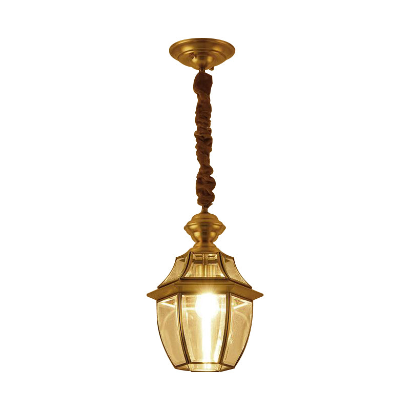 1 Bulb Earthen Jar Pendant Light Fixture Vintage Gold Clear Glass Hanging Ceiling Lamp, 6"/8.5" Wide