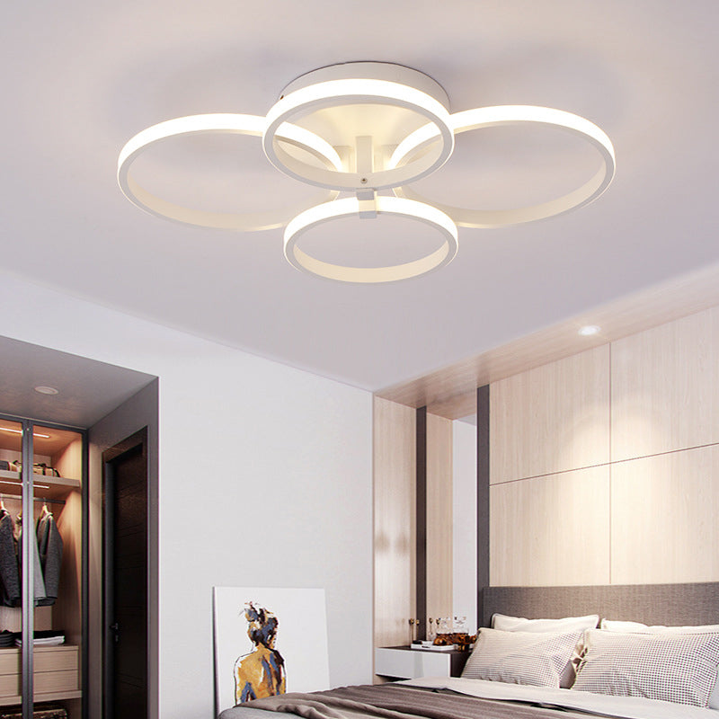 White Loop Shaped Semi Flush Light Minimalism LED Aluminum Ceiling Light for Bedroom