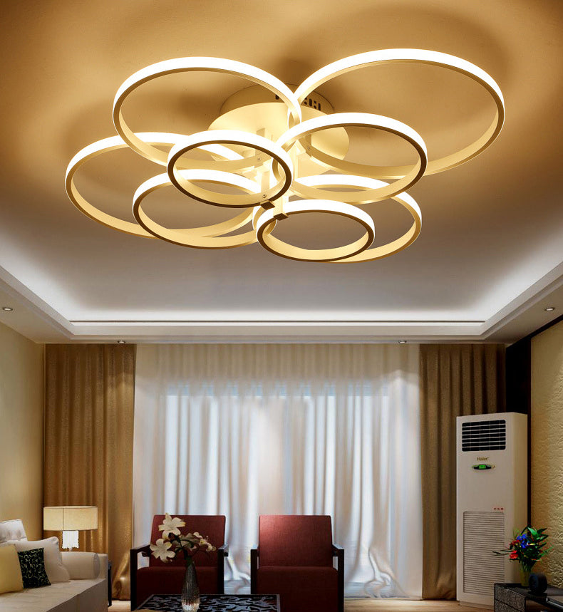 White Loop Shaped Semi Flush Light Minimalism LED Aluminum Ceiling Light for Bedroom