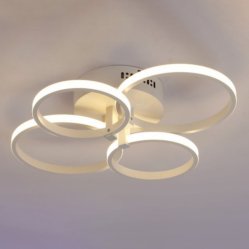 White Loop Shaped Semi Flush Light Minimalism LED Aluminum Ceiling Light for Bedroom