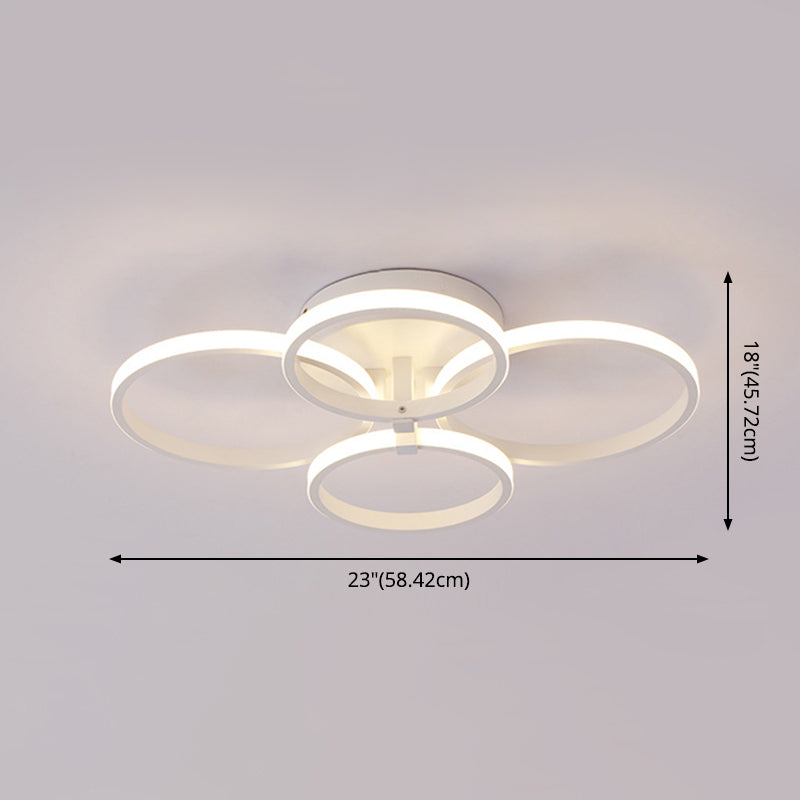 White Loop Shaped Semi Flush Light Minimalism LED Aluminum Ceiling Light for Bedroom