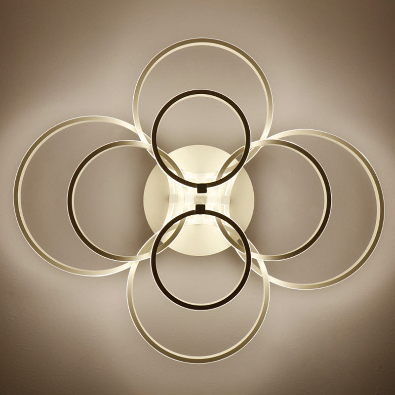 White Loop Shaped Semi Flush Light Minimalism LED Aluminum Ceiling Light for Bedroom