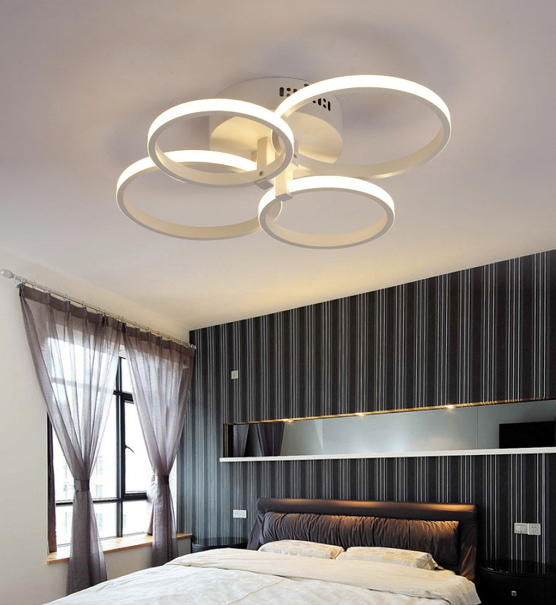 White Loop Shaped Semi Flush Light Minimalism LED Aluminum Ceiling Light for Bedroom