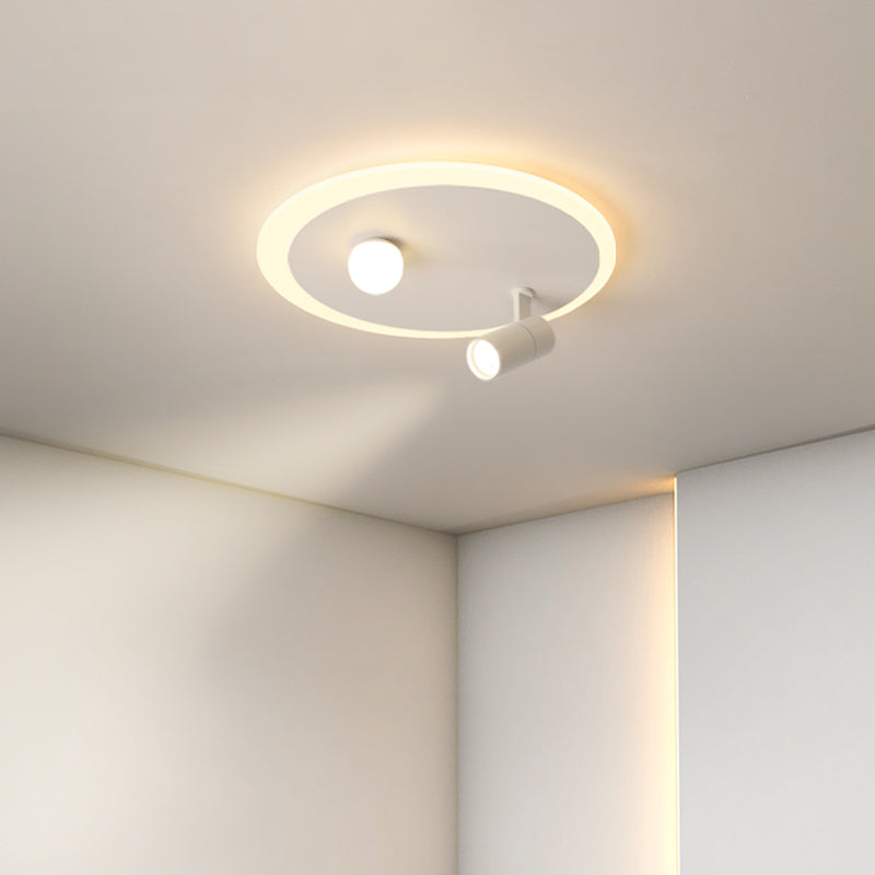 White Circular LED Semi Flush Ceiling Light in Modern Concise Style Wrought Iron Flush Mount for Living Room