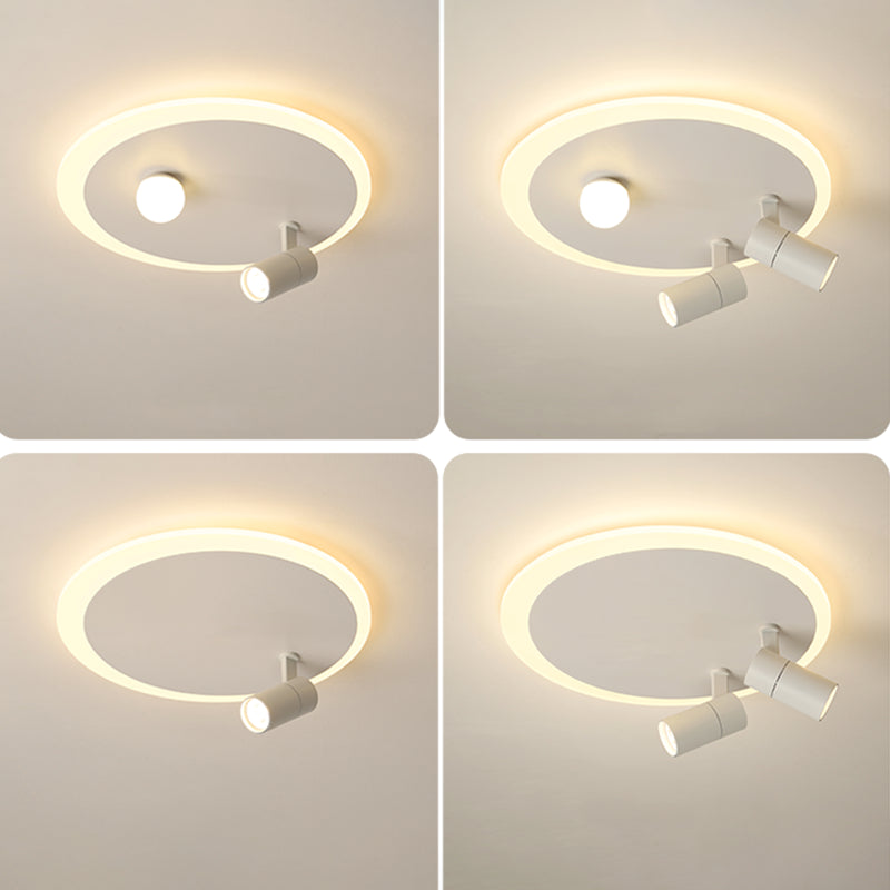 White Circular LED Semi Flush Ceiling Light in Modern Concise Style Wrought Iron Flush Mount for Living Room