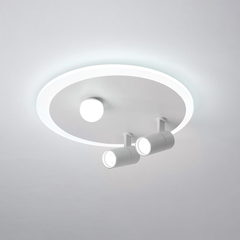 White Circular LED Semi Flush Ceiling Light in Modern Concise Style Wrought Iron Flush Mount for Living Room