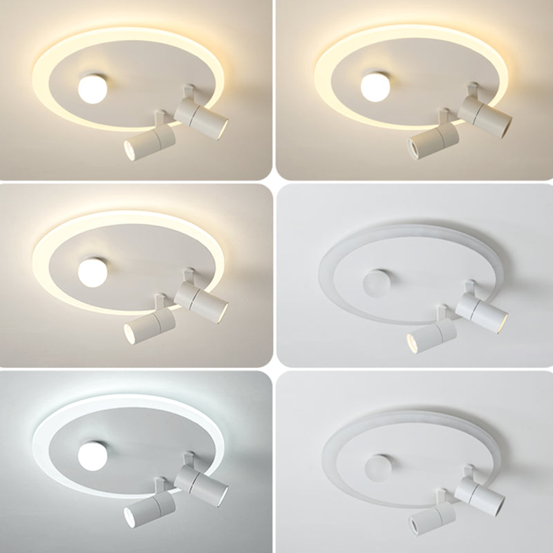 White Circular LED Semi Flush Ceiling Light in Modern Concise Style Wrought Iron Flush Mount for Living Room