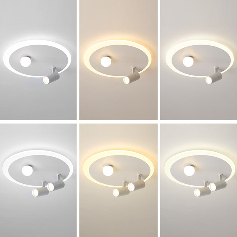 White Circular LED Semi Flush Ceiling Light in Modern Concise Style Wrought Iron Flush Mount for Living Room