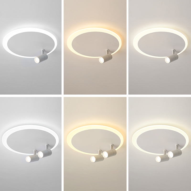 White Circular LED Semi Flush Ceiling Light in Modern Concise Style Wrought Iron Flush Mount for Living Room