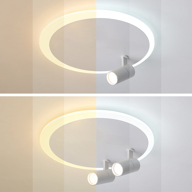 White Circular LED Semi Flush Ceiling Light in Modern Concise Style Wrought Iron Flush Mount for Living Room