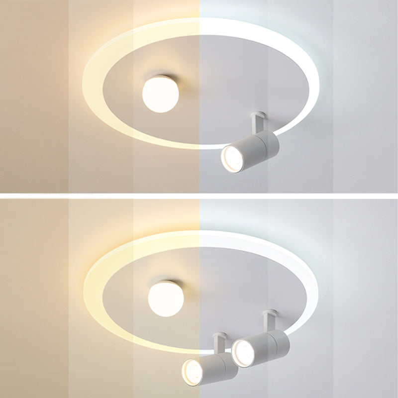 White Circular LED Semi Flush Ceiling Light in Modern Concise Style Wrought Iron Flush Mount for Living Room