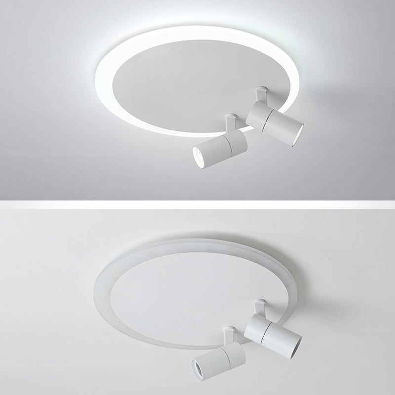 White Circular LED Semi Flush Ceiling Light in Modern Concise Style Wrought Iron Flush Mount for Living Room