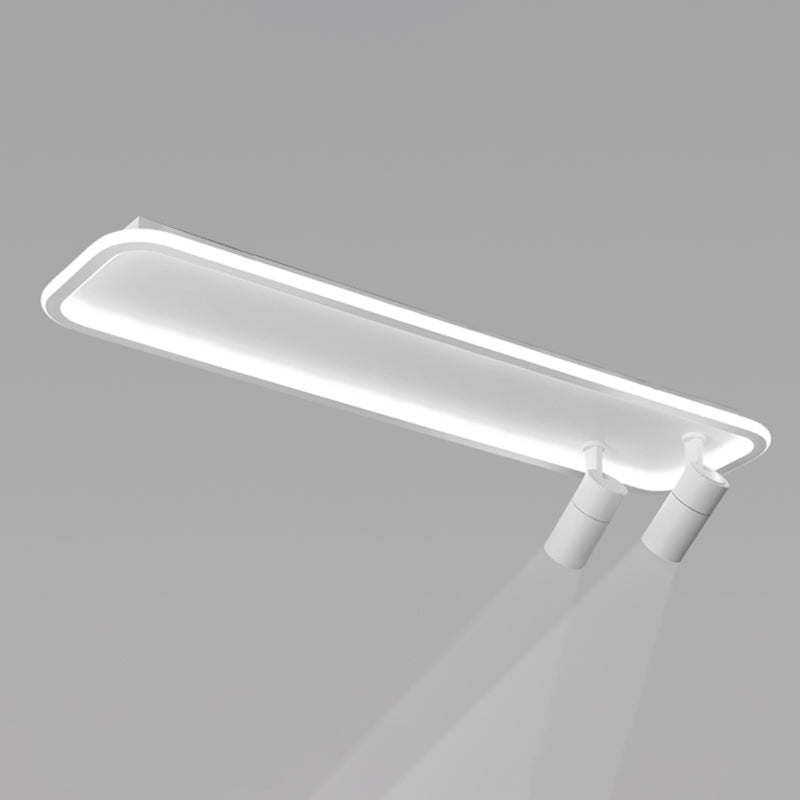 2-Light Rectangular LED Semi Flush Mount in Modern Minimalist Style Aluminium Ceiling Light in White