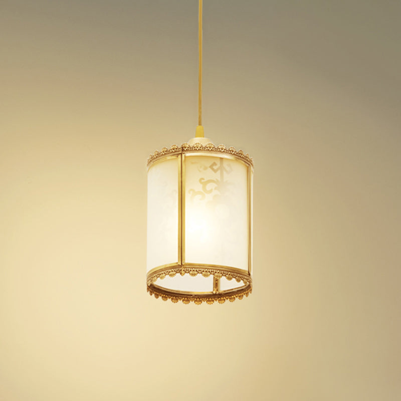 Messingzylinder Anhänger Beleuchtung Vintage Opalglas 1 Leichter Esszimmer Hanging Deckenlampe