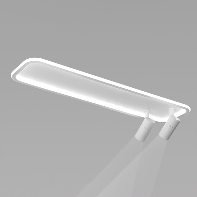 2-Light Rectangular LED Semi Flush Mount in Modern Minimalist Style Aluminium Ceiling Light in White