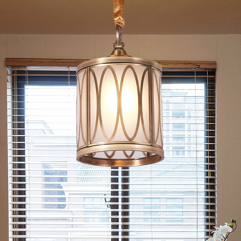 Kit di luce appesa al vetro opale cilindrico rurale 1 sospensione del corridoio lampada a sospensione con cerchio/motivo ovale