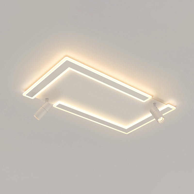 2-Light Rectangular LED Flush Mount in Modern Creative Style White Acrylic Ceiling Light with Adjustable Lamp