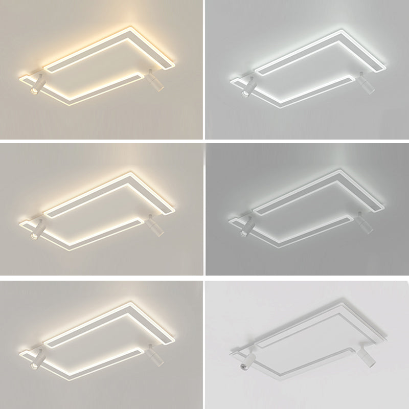 2-Light Rectangular LED Flush Mount in Modern Creative Style White Acrylic Ceiling Light with Adjustable Lamp