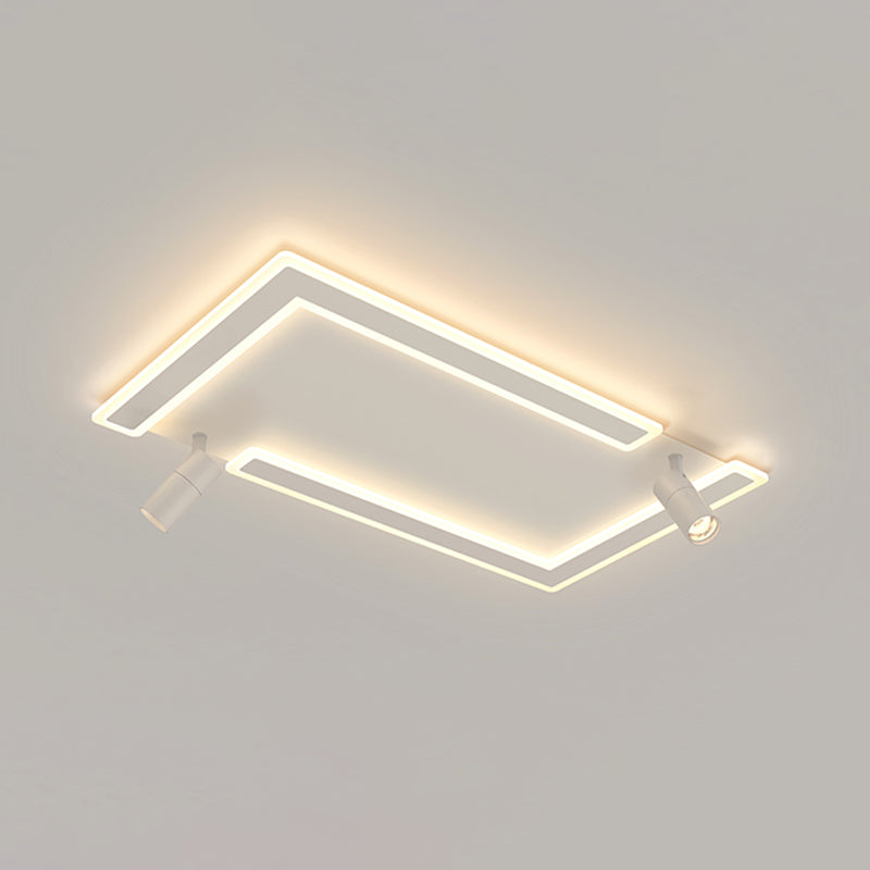 2-Light Rectangular LED Flush Mount in Modern Creative Style White Acrylic Ceiling Light with Adjustable Lamp