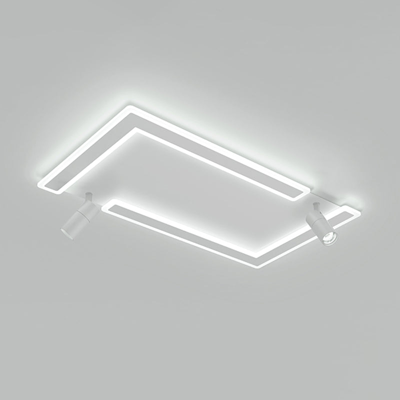 2-Light Rectangular LED Flush Mount in Modern Creative Style White Acrylic Ceiling Light with Adjustable Lamp