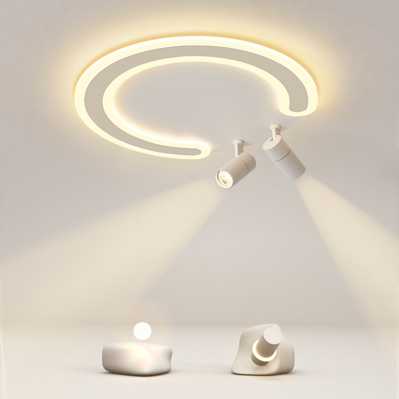 Circular LED Semi Flush Mount in Modern Creative Style Acrylic Indoor Ceiling Light in White