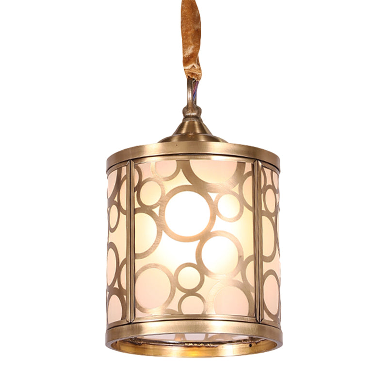 Zylindrisches Opalglas Hanging Light Kit ländlich 1 Kopf Flur Suspension Anhängerlampe mit Kreis/ovalem Muster