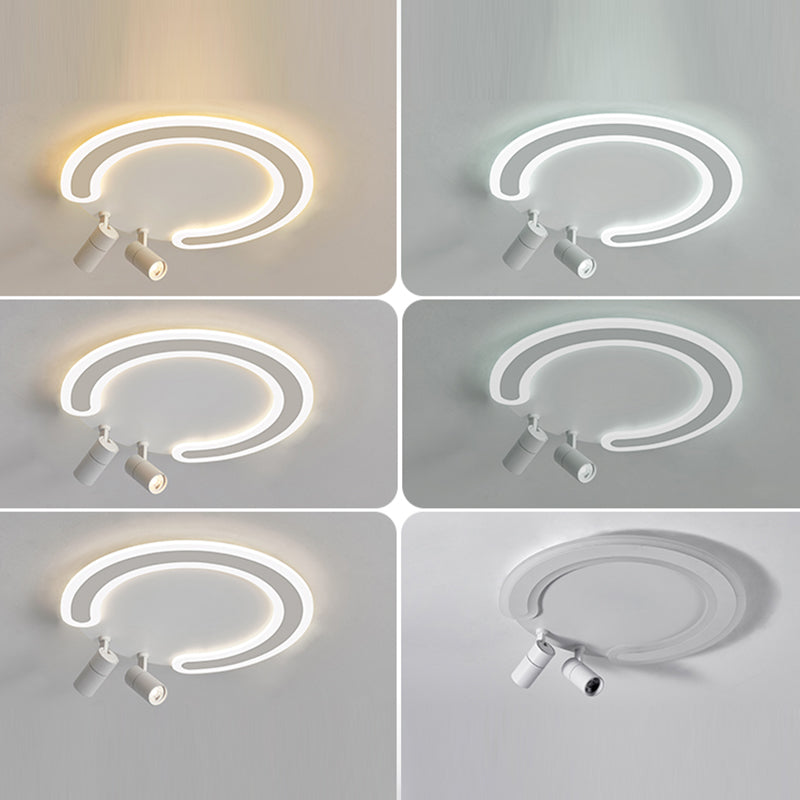 Circular LED Semi Flush Mount in Modern Creative Style Acrylic Indoor Ceiling Light in White