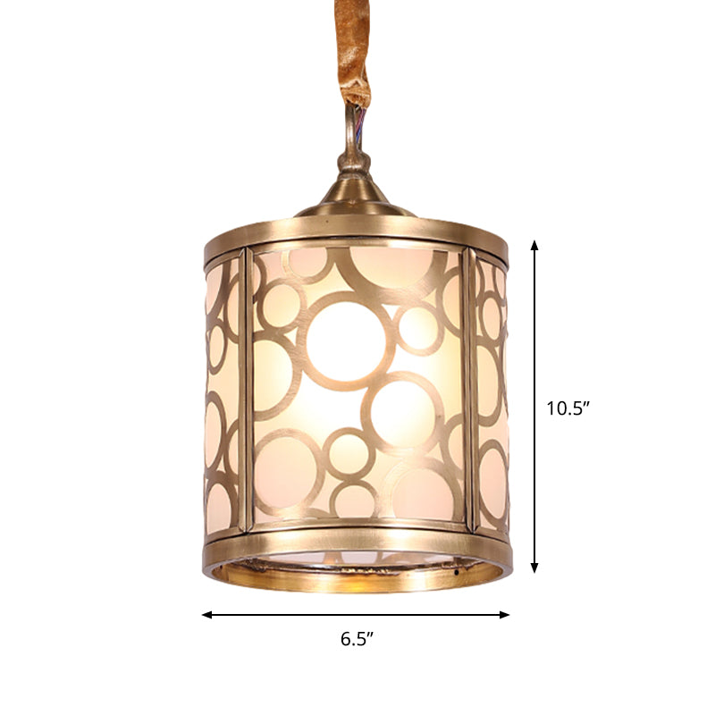 Kit de luz colgante de vidrio ópalo cilíndrico Rural 1 Cabeza Pasillo de suspensión Lámpara colgante con círculo/patrón ovalado