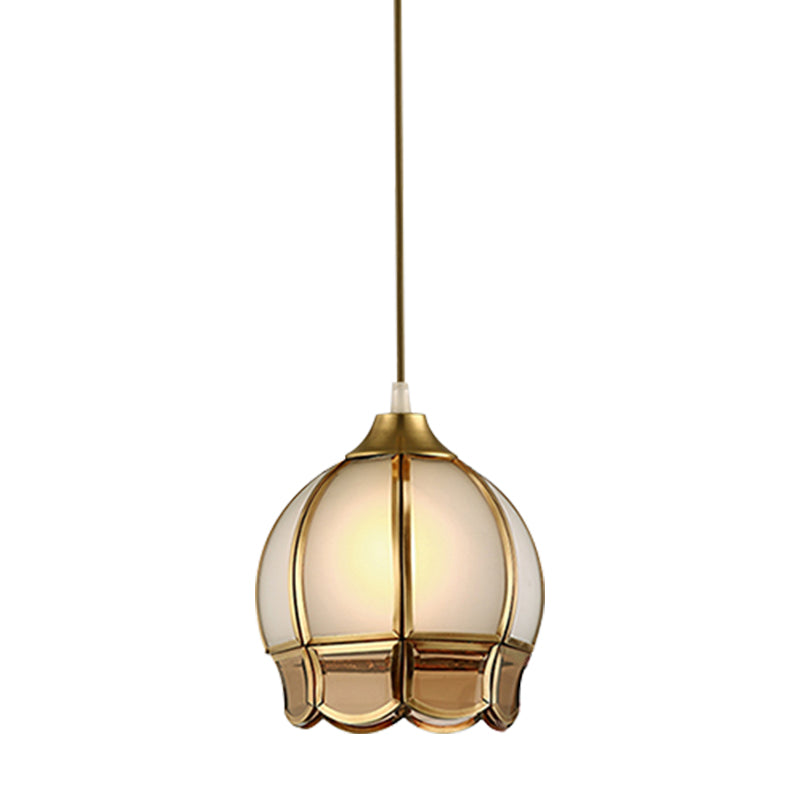 Gold 1 Head Pendant Lighting Retro Frosted Glass Bud Ceiling Suspension Lamp