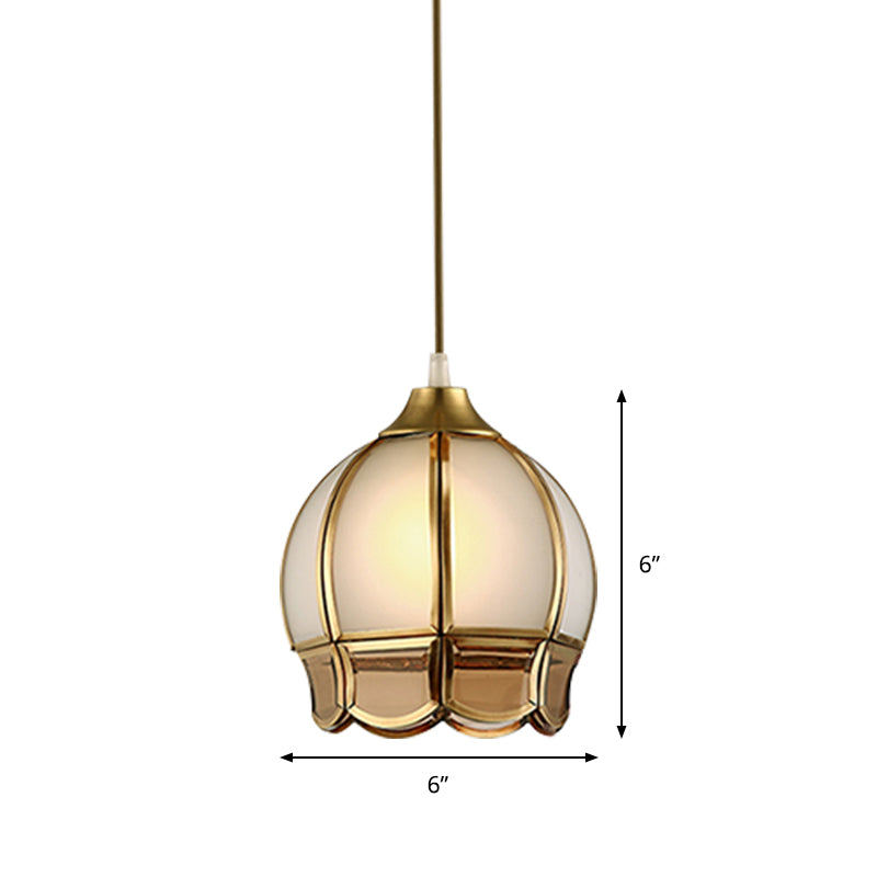 Gold 1 tête de pendentif éclairage rétro lampe de suspension de suspension de plafond de bourgeon en verre givré
