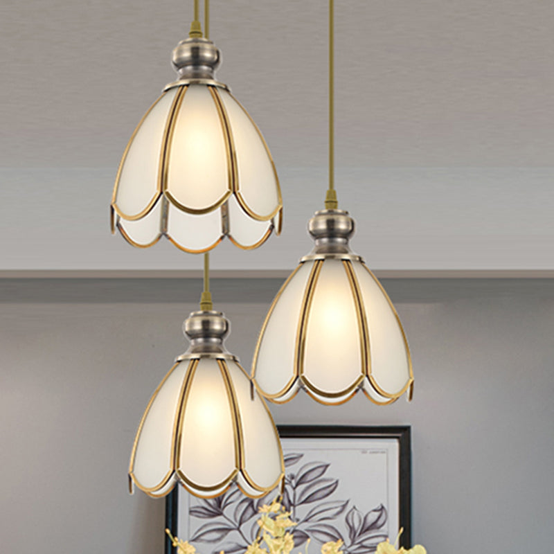 White Opal Glass Gold Suspension Lighting Bowl/Flower/Wide Flare Traditional Hanging Pendant Lamp for Dining Room