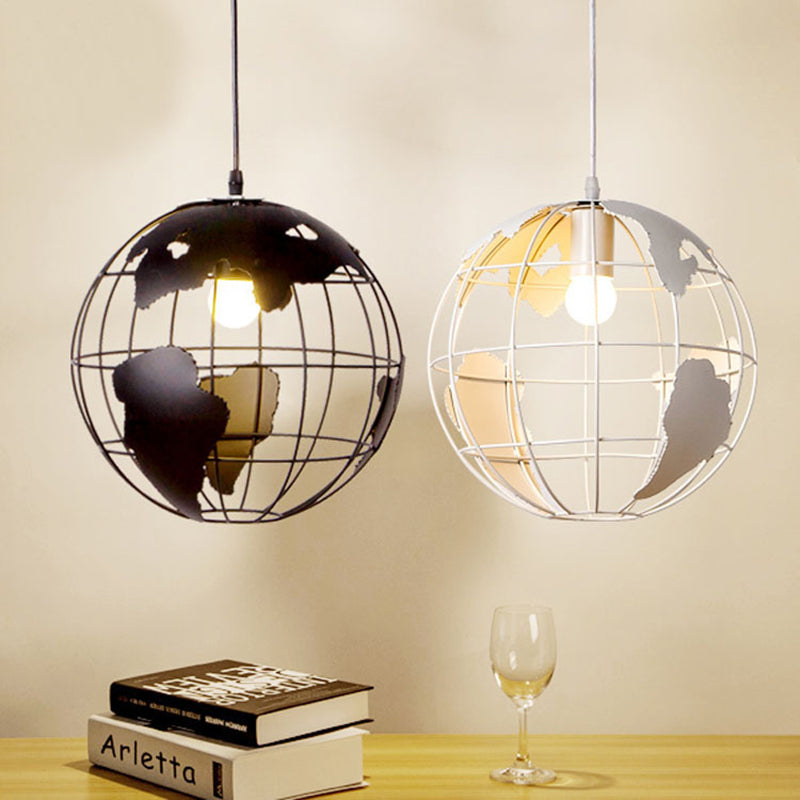 Industrial Orb Single Pendant Light Globe Metal Cage Shade Hanging Lamp for Coffee Shop